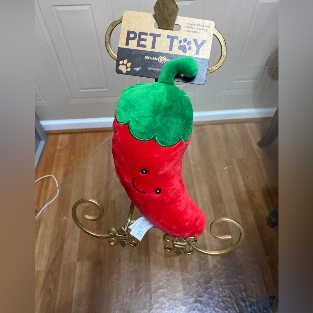 Brand New Giftable Red Pepper Dog Toy With Squeaker.